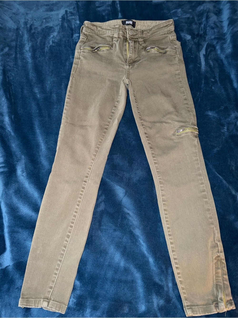 PAIGE By Anthropologie Olive Green Skinny Jeggings with Zip Pocket Accents
